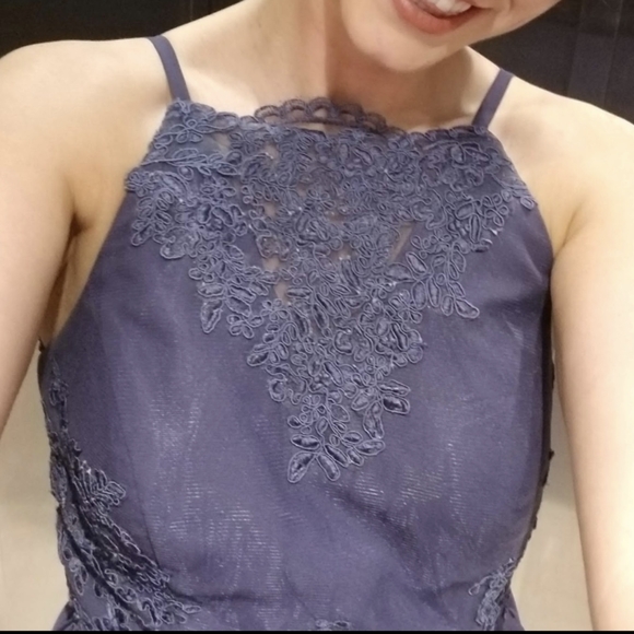 A-Line Square Neckline Floor-Length Chiffon Lace Dress - Size 8 - Picture 5 of 8